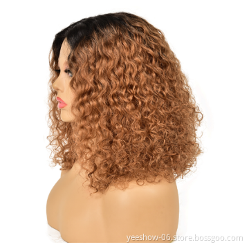 cheap Ombre Honey Blonde Short Human Hair Wigs 1b/30 Brazilian Curly Lace Front Wigs Water Wave Bob Wigs For Black Women